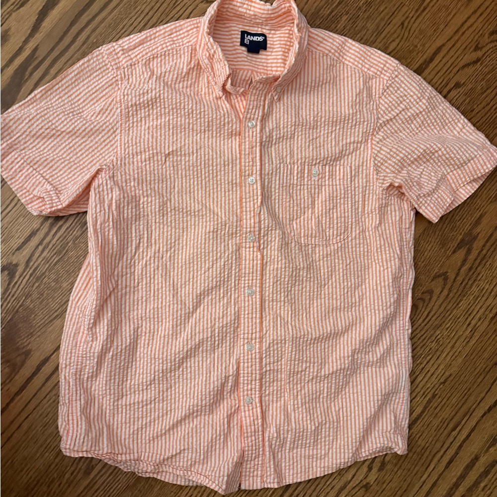 Lands' End Men's Striped Seersucker Button Down Shirt